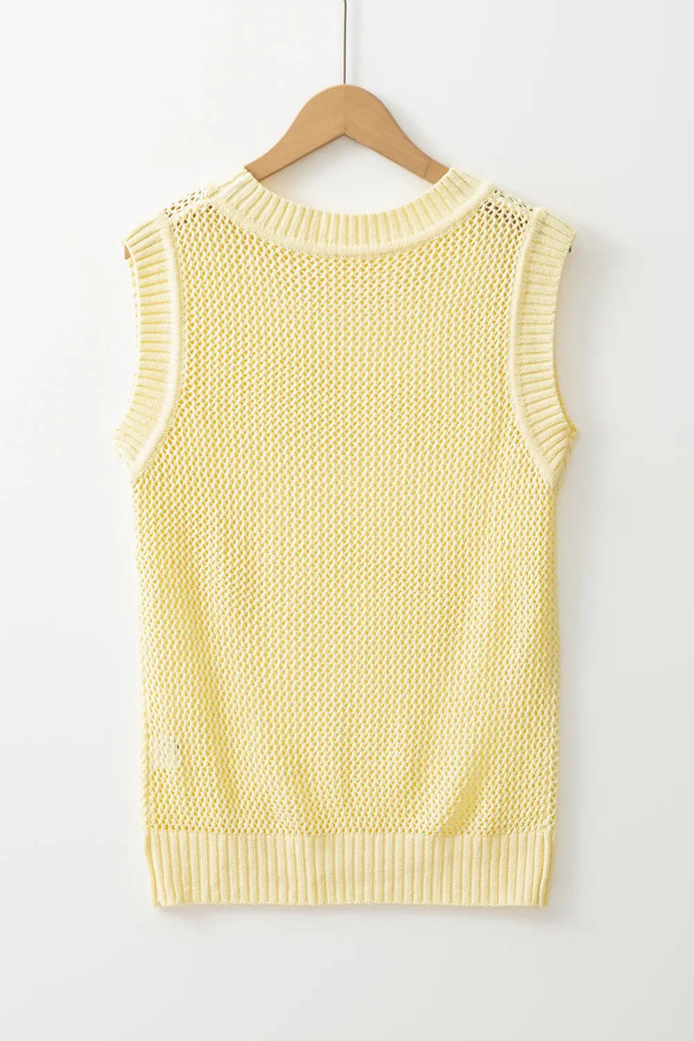 Yellow Solid Color Hollowed Knit Round Neck Sweater Vest Dear-Lover Dropshipping