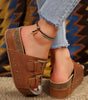 Chestnut Dual Buckle Studded Platform Sandal Slippers Dear-Lover Dropshipping