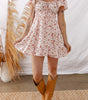 Pink Front Tie Shirred Waist Short Sleeve Ruffled Floral Mini Dress Markonline
