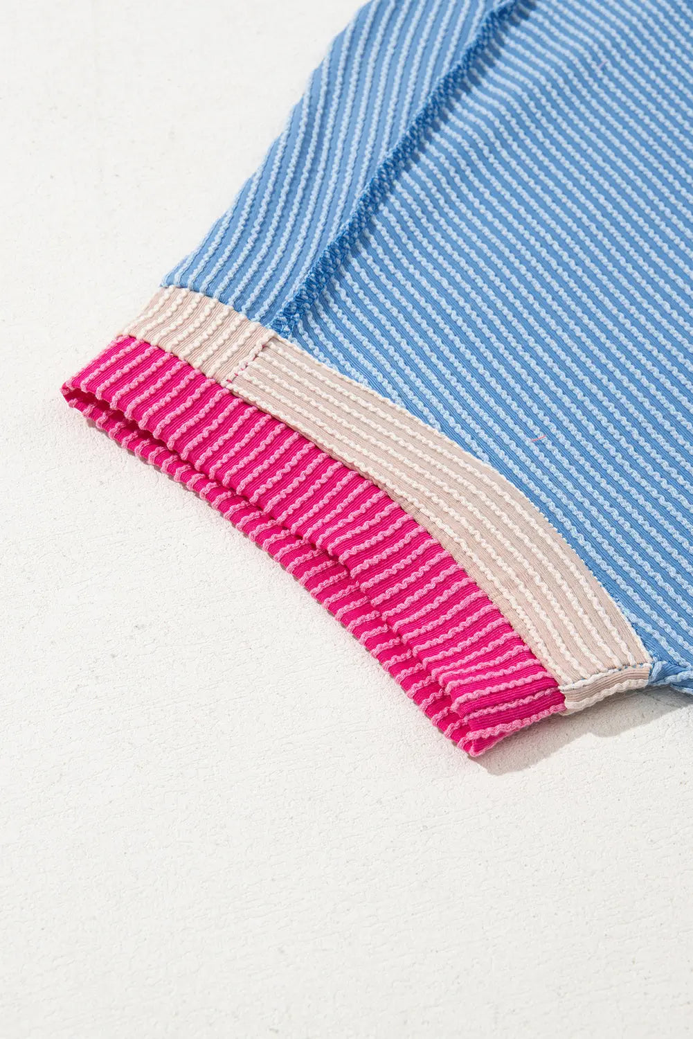 Sky Blue Textured Contrast Trim Round Neck T Shirt Markonline