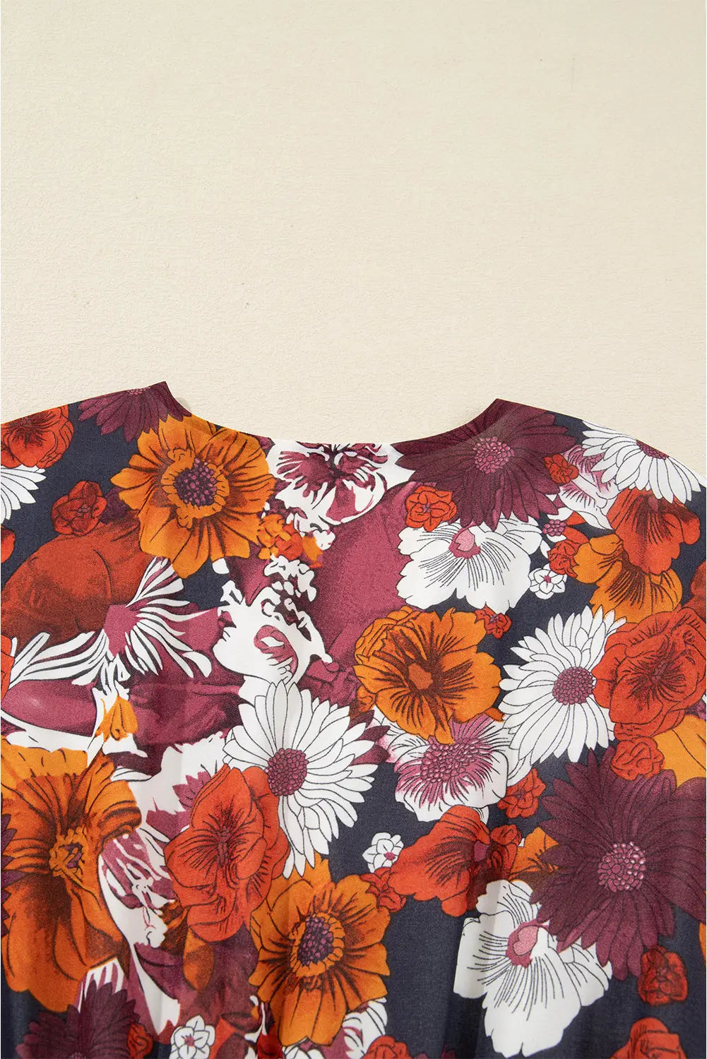 Red Floral Print Wrap V Neck Puff Sleeve Flowy Mini Dress Markonline