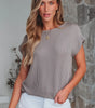 Gray Twisted Rib Wide Sleeve Crew Neck T Shirt Markonline