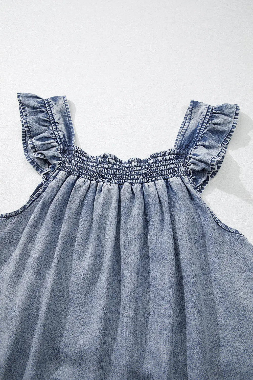 Ashleigh Blue Ruffled Shirred Neckline Sleeveless Denim Tank Top Dear-Lover Dropshipping