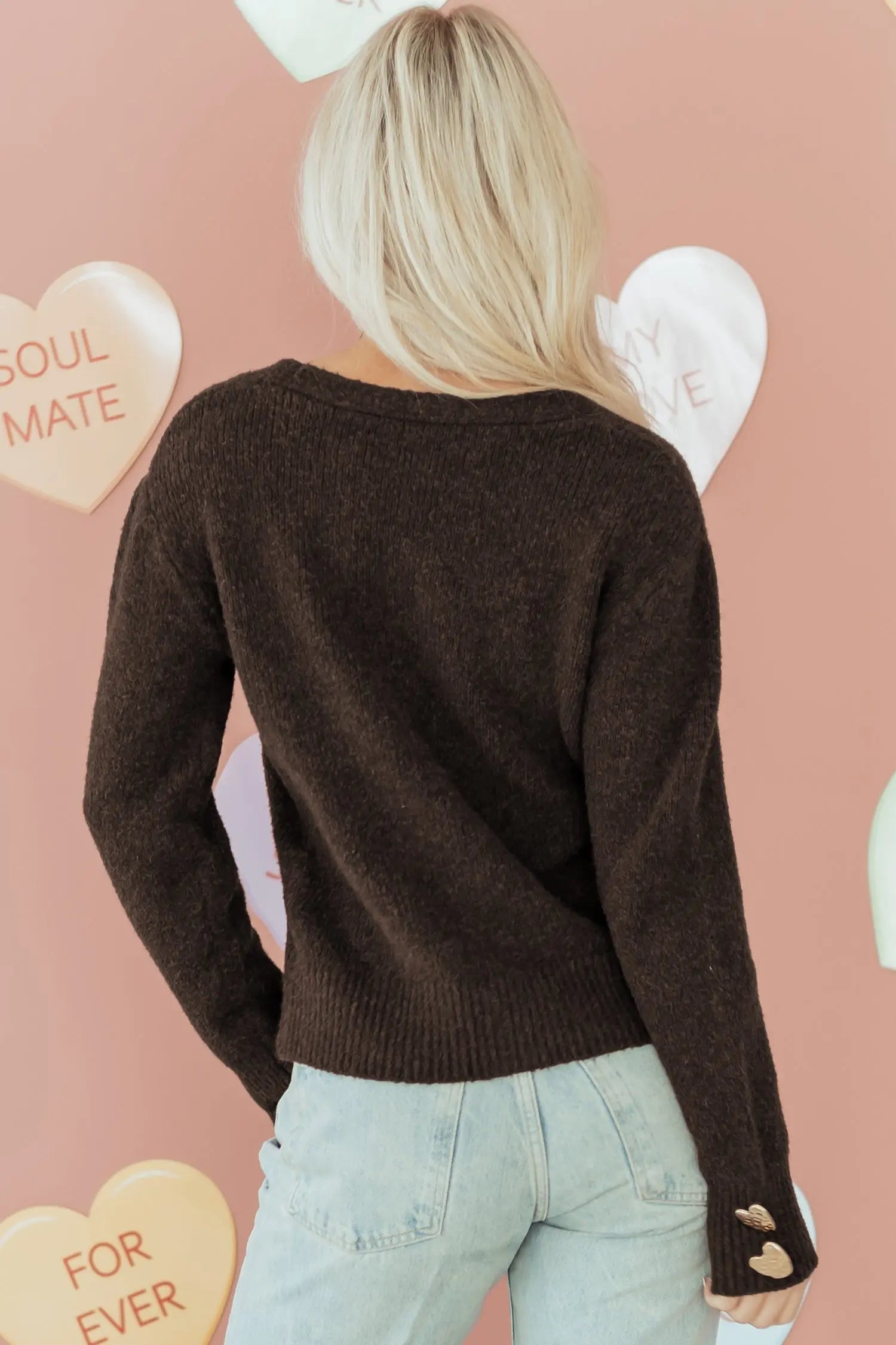 Chicory Coffee Heart Metal Button V Neck Cardigan Sweater Dear-Lover Dropshipping