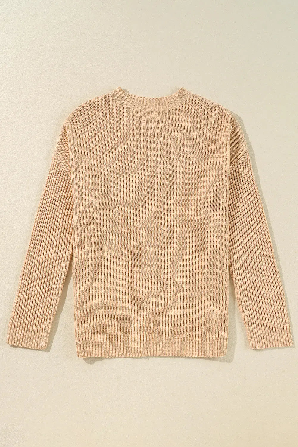 Apricot Cable Knit Drop Shoulder Side Slits Loose Sweater Dear-Lover Dropshipping