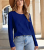 Navy Blue Asymmetric Seam Detail Solid Color Long Sleeve Top Dear-Lover Dropshipping