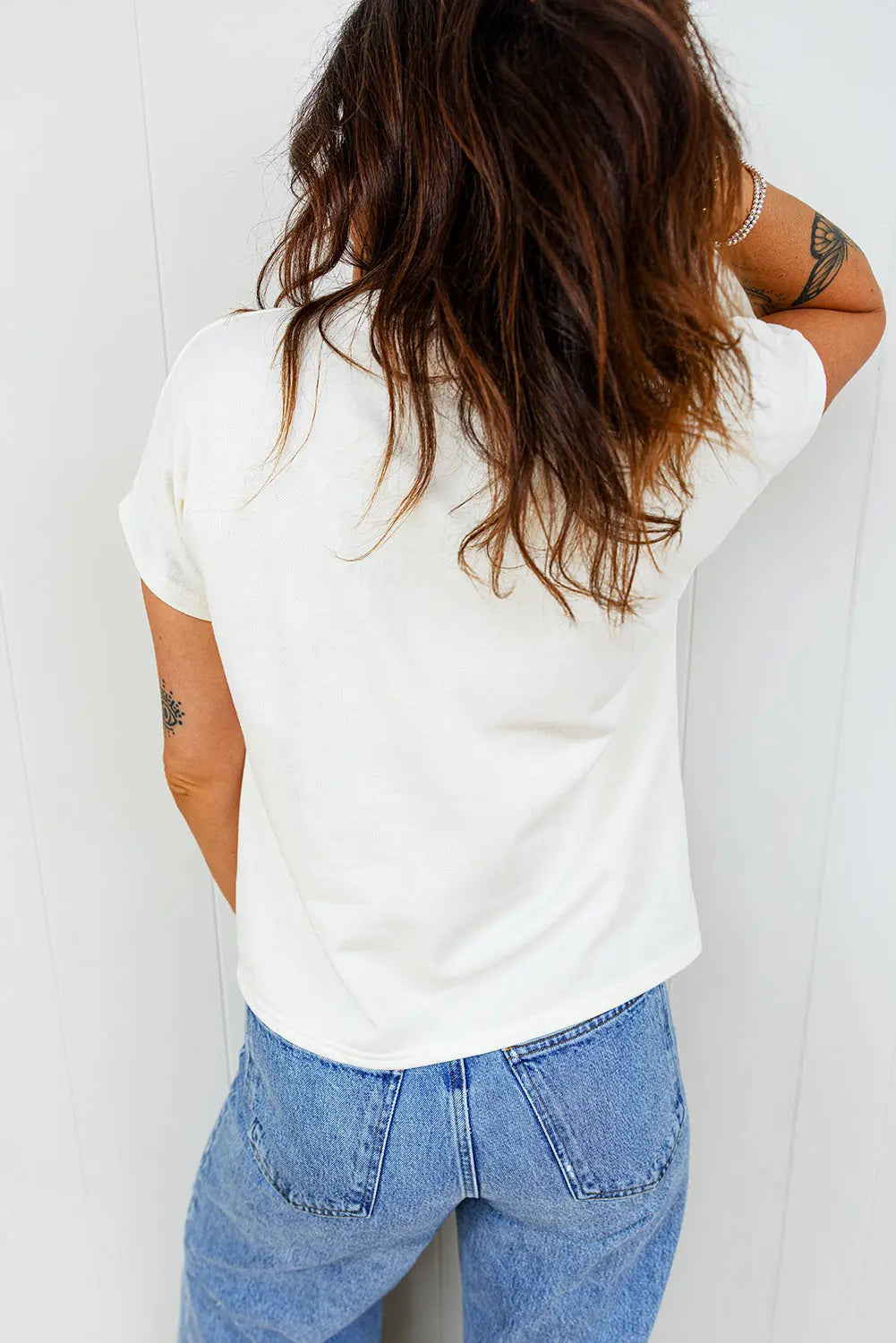 White Leopard Bow Embroidered Cotton Round Neck T Shirt Markonline