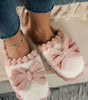 Fushia Bow Decor Color Block Ribbed Plush Slippers Markonline
