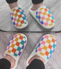 White Vibrant Checkered Plush Thermal Slippers Markonline