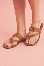 Chestnut Cross Toe Metal Buckle Leathered Flat Slippers Dear-Lover Dropshipping