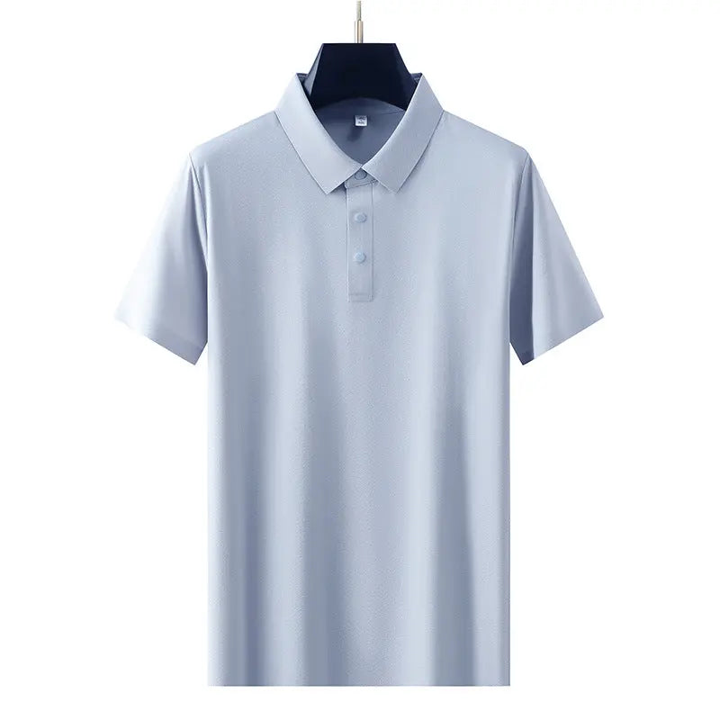 Men's Elastic Short Sleeve Polo Shirt with Snap Buttons Markonline