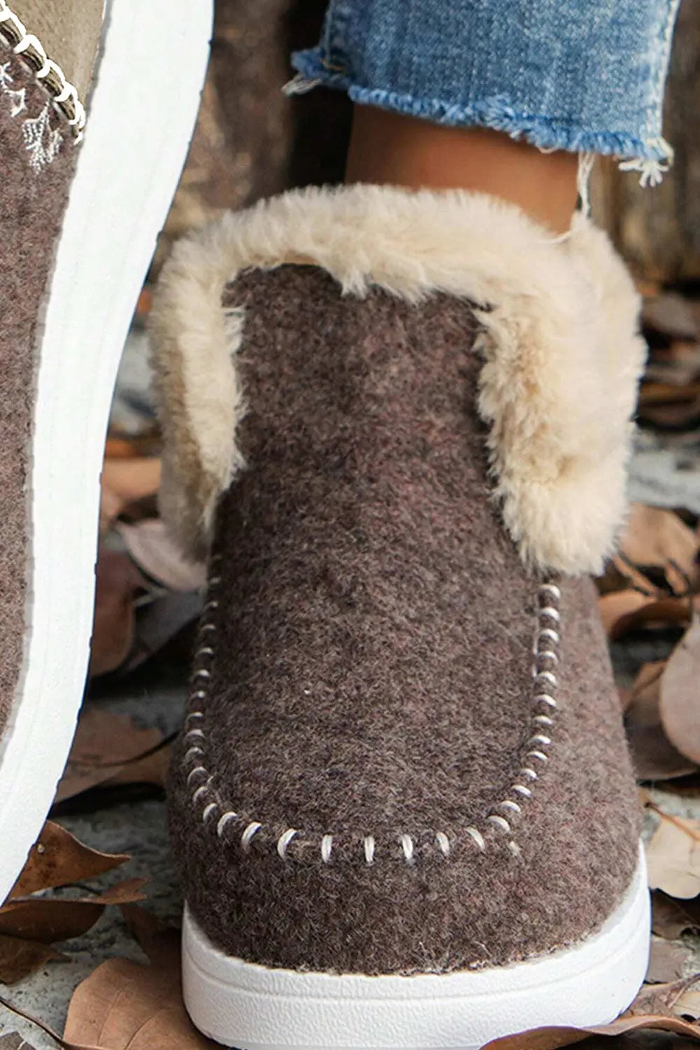 Coffee Suede Stitching Patchwork Plush Lined Anklet Boots Markonline