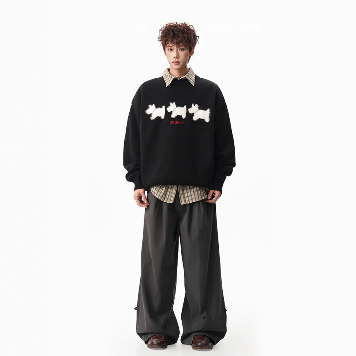 Flocked Dog Pattern Knit Sweater for Men and Women Winter Fashion Brand Loose Warm Knitwear College Style Couple Sweater Markonline