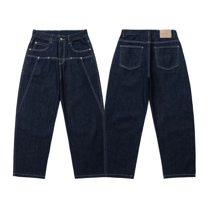 Denim Cargo Pants Men High Street Fashion Loose Wide Leg Casual Trousers