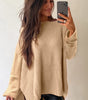 Apricot Cable Knit Drop Shoulder Side Slits Loose Sweater Dear-Lover Dropshipping