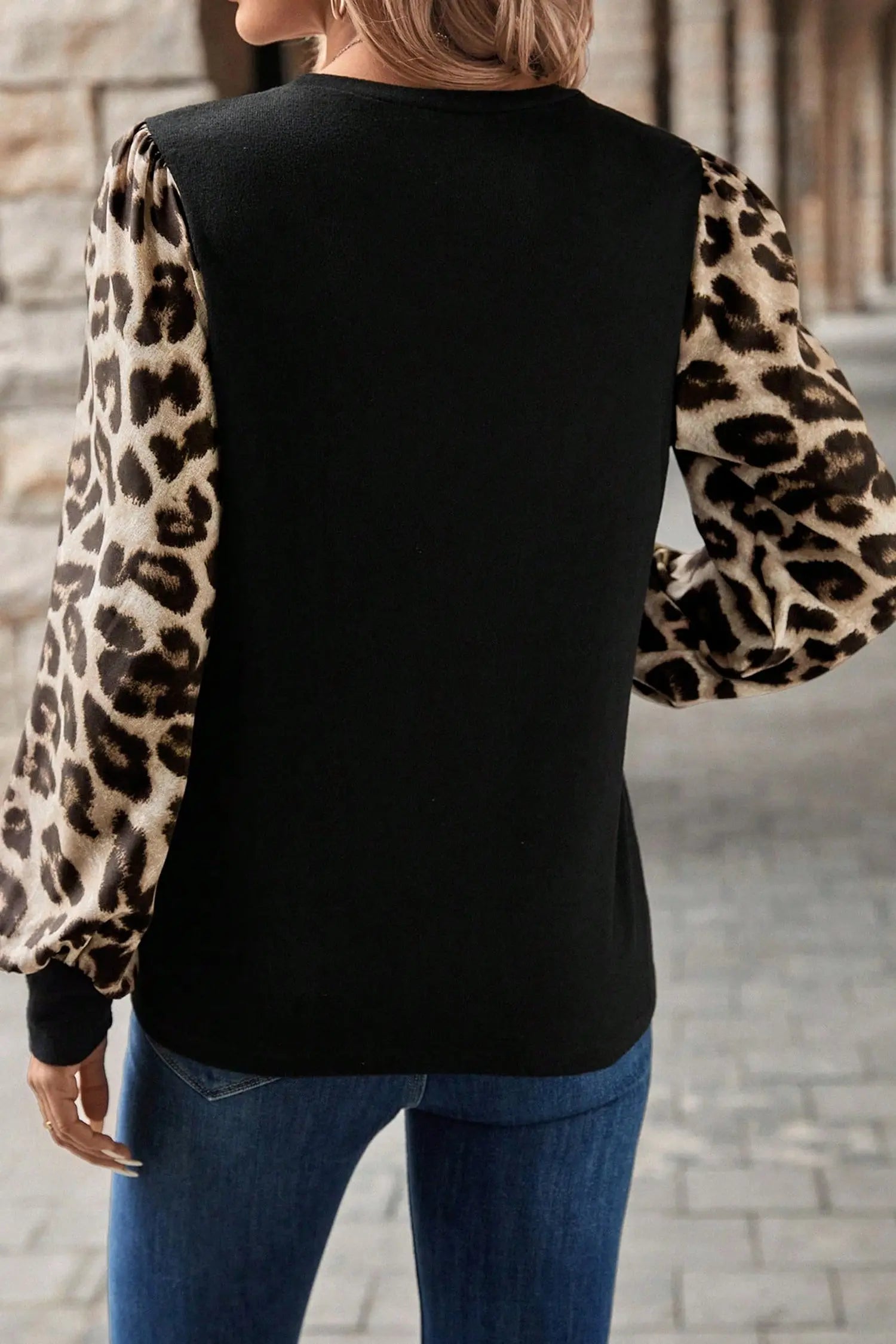 Khaki Leopard Puff Sleeve Patchwork Top Dear-Lover Dropshipping