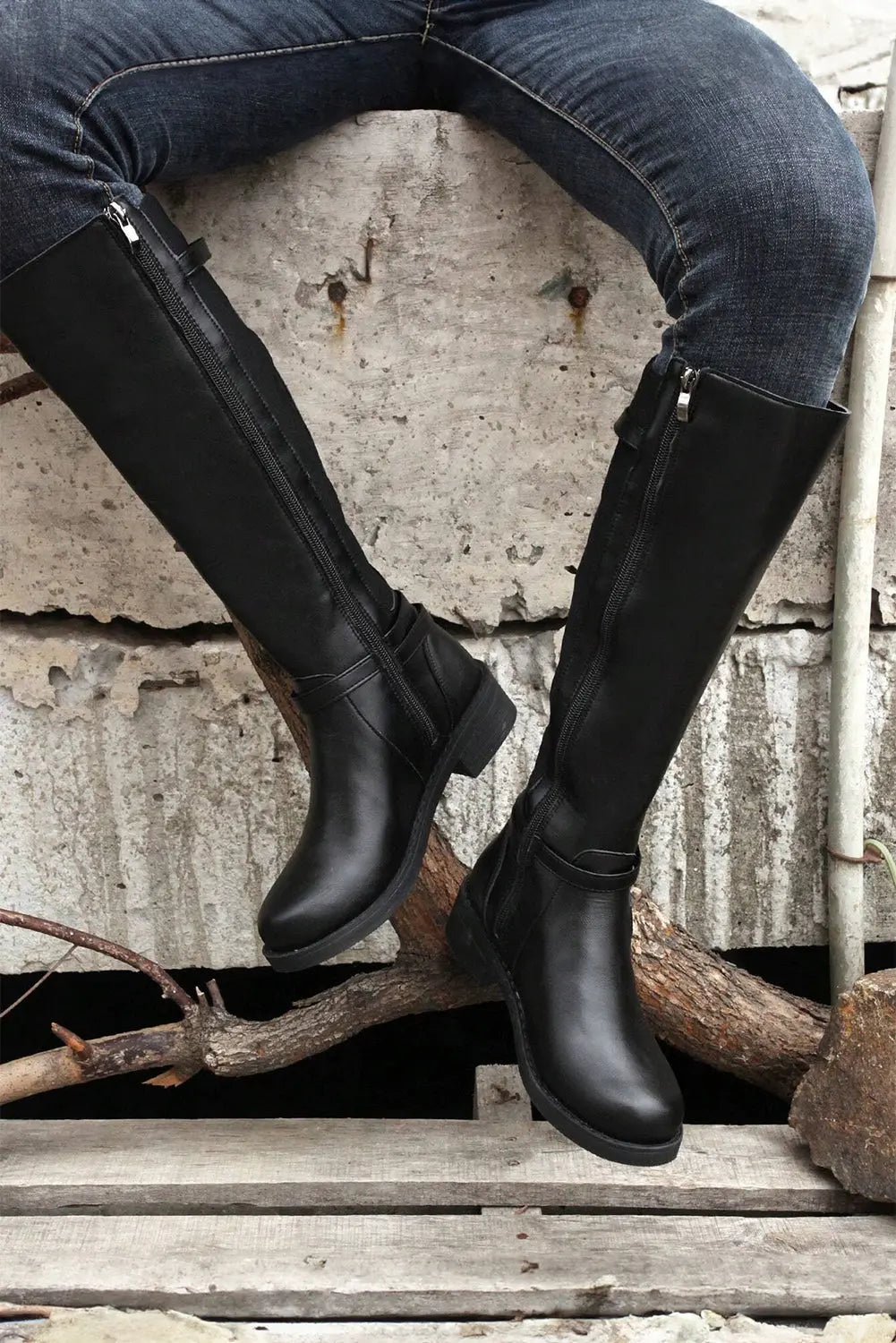 Black Side Zipper Knee High Chunky Low Heel Boots Dear-Lover Dropshipping