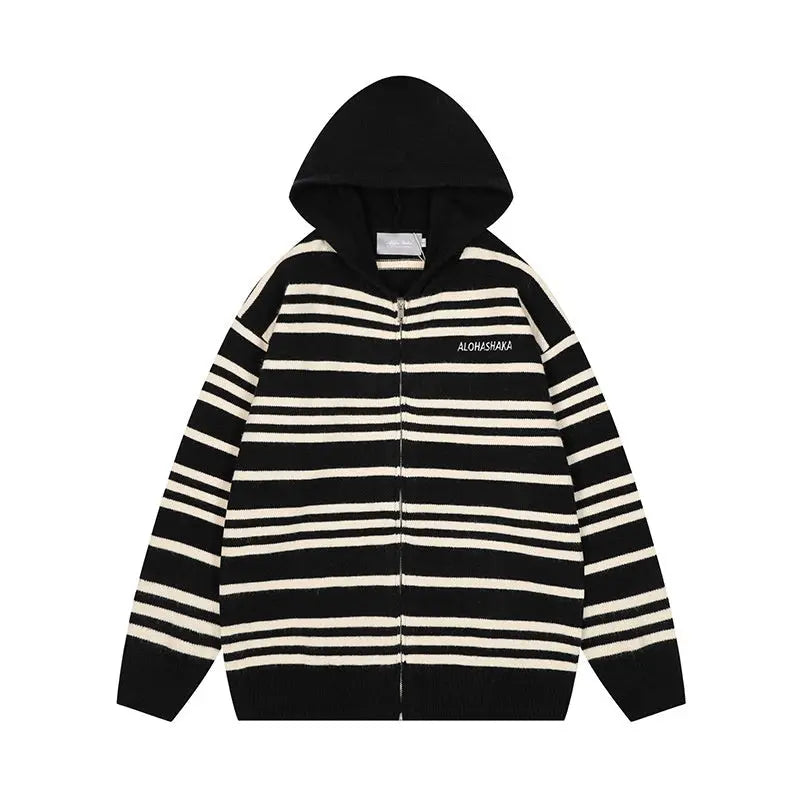 Loose embroidered hooded cardigan sweater for men and women Markonline