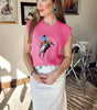 Bright Pink Western Cowboy Embroidery Round Neck Sleeveless Sweater Dear-Lover Dropshipping