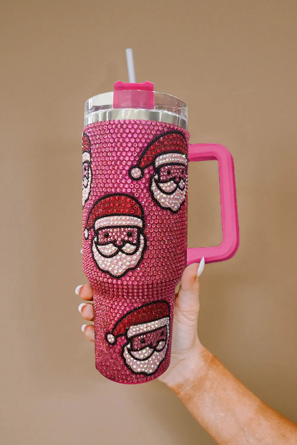 Rose Red Christmas Santa Claus Diamond Thermos Cup with Straw 40oz Dear-Lover Dropshipping