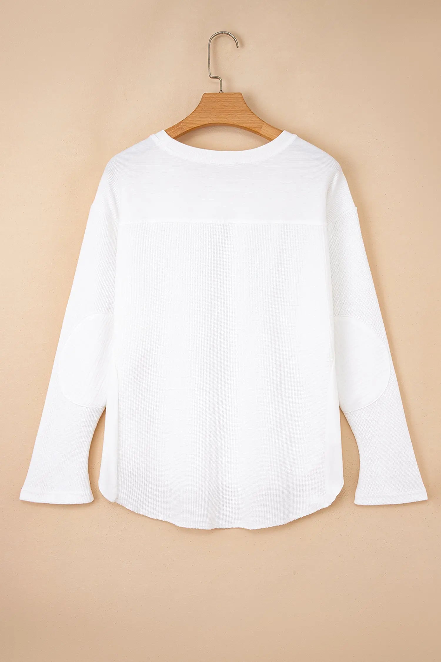 White Solid Color Waffle Ribbed Patchwork Dolman Sleeve Oversize Knit Top Markonline
