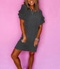 Black Stripe Ruffled Short Sleeve Crew Neck T Shirt Shift Mini Dress Markonline