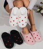 Pink Heart Shape Embroidered Slip On Plush Slippers Markonline