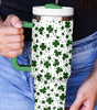 Dark Green Clover Print Thermos Cup with Handle 40oz Dear-Lover Dropshipping
