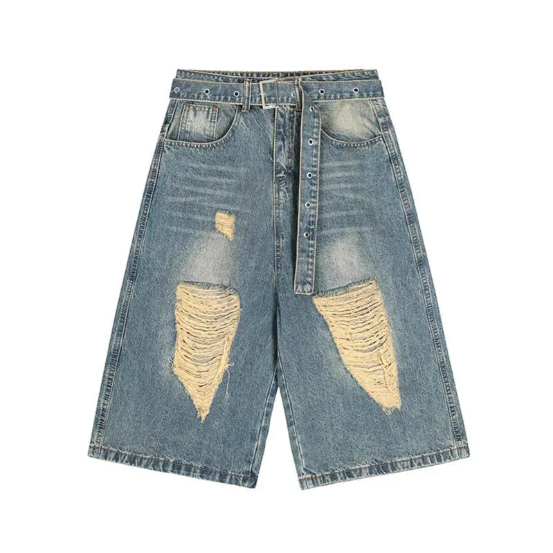 Broken hole casual denim shorts for men and women