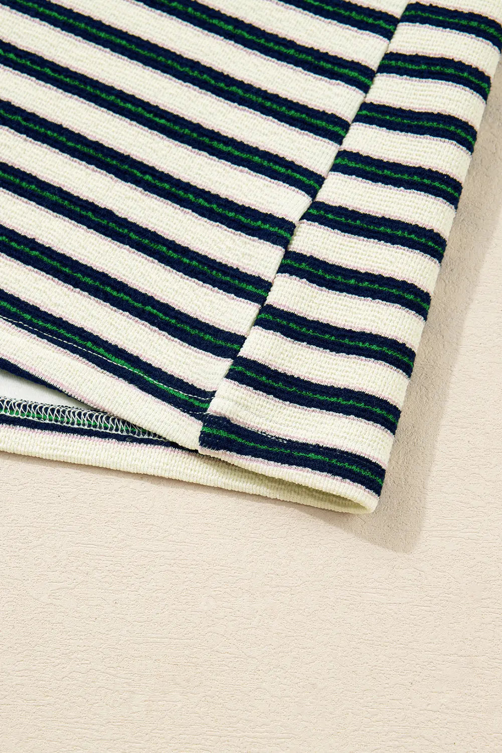 Navy Blue Striped Print Contrast Collar Zip V Neck Long Sleeve Top Dear-Lover Dropshipping