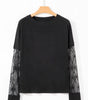 Black Solid Color Bow Textured Patchwork Long Sleeve Tee Dear-Lover Dropshipping