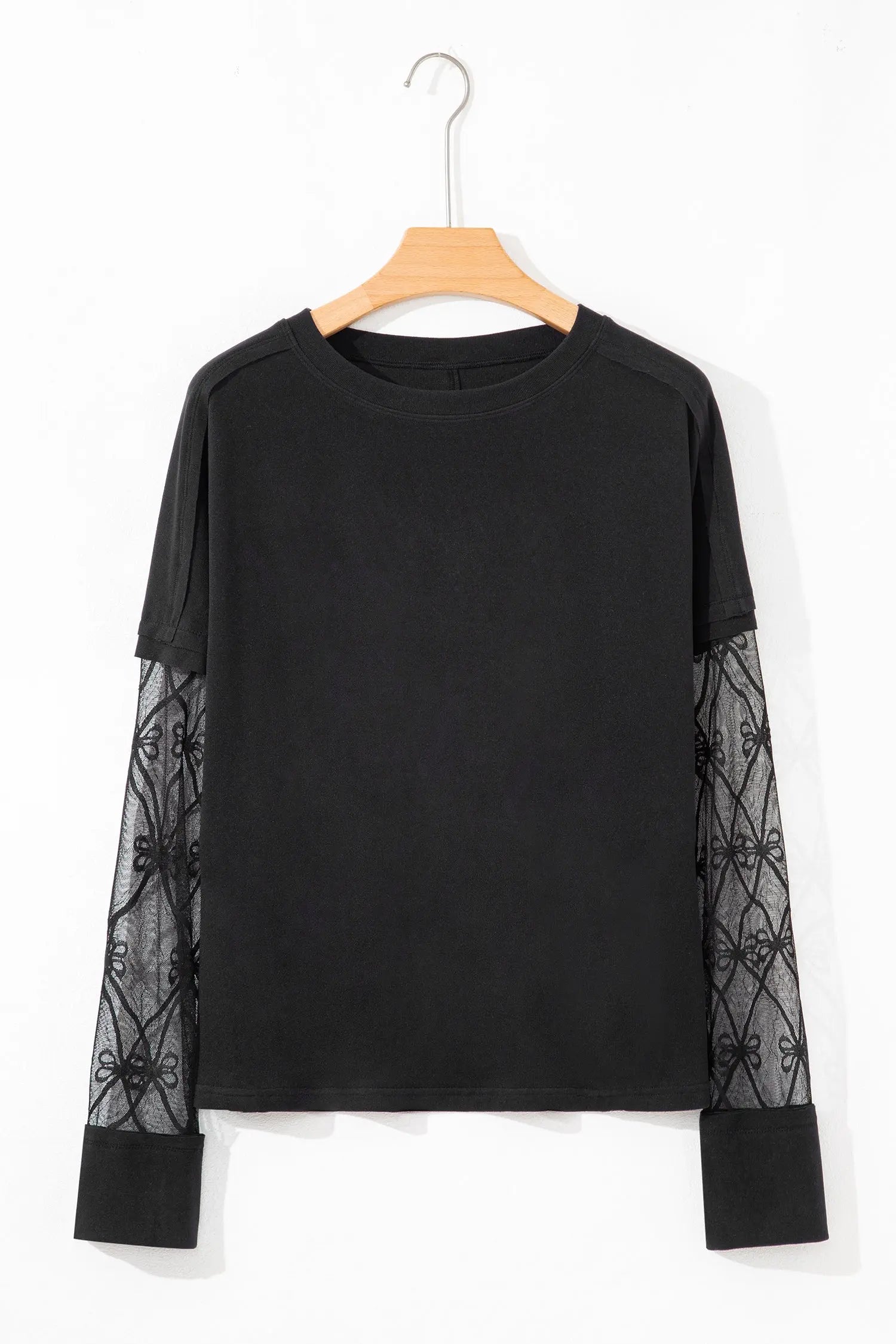 Black Solid Color Bow Textured Patchwork Long Sleeve Tee Dear-Lover Dropshipping