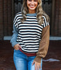 Color black Striped Panels Colorblock Sleeve Chic Sweater Dear-Lover Dropshipping