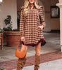 Red Plaid Print Ruffled Long Sleeve Patchwork Hem Mini Shirt Dress Markonline