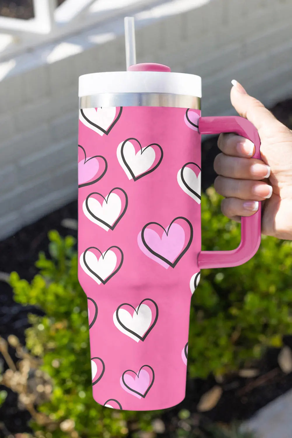 Rose Red Valentines Heart Printed Thermos Cup with Handle 40oz Dear-Lover Dropshipping