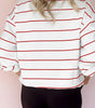 Fiery Red Zip V Neck Casual Stripe Print Drop Shoulder Long Sleeve Top Markonline