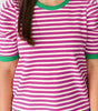 Rose Stripe Short Puff Sleeve Contrast Trim Round Neck Tee Markonline