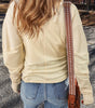 Beige Thermal Knit Patchwork Exposed Seam Long Sleeve Top Markonline