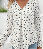 White Polka Dot Print Button Front V Neck Blouse Dear-Lover Dropshipping