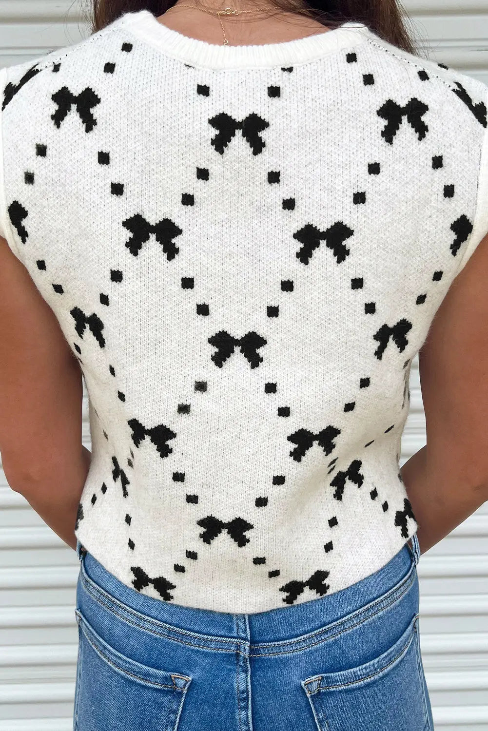 White Bow Pattern Buttoned Side Cropped Sweater Vest Dear-Lover Dropshipping