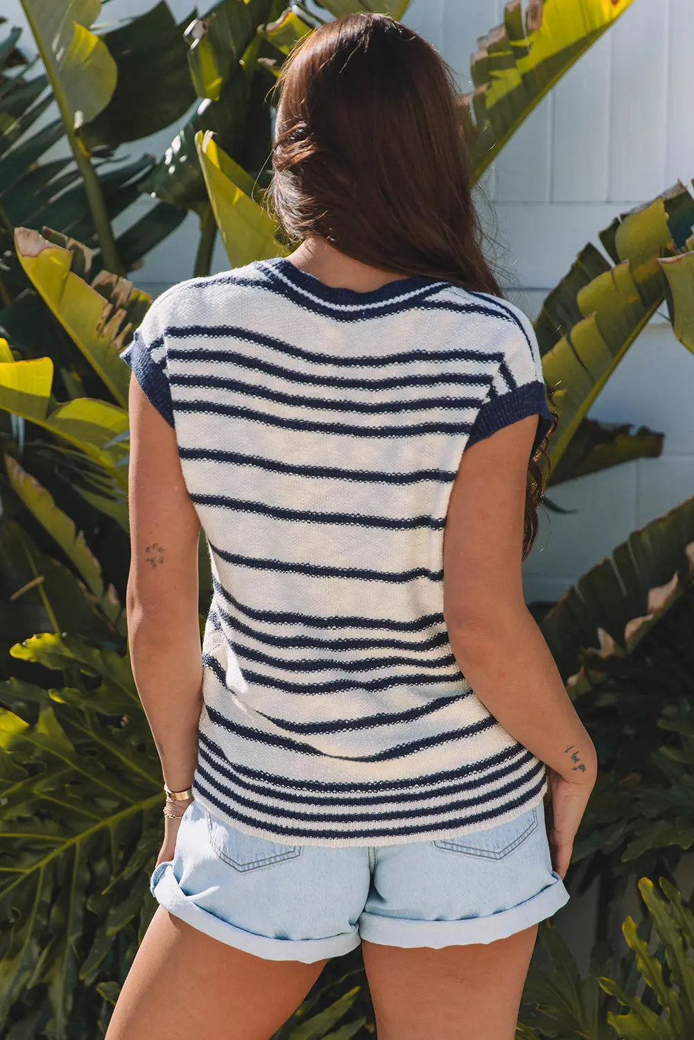 Blue Stripe Loose Buttoned V Neck Sweater Vest Dear-Lover Dropshipping