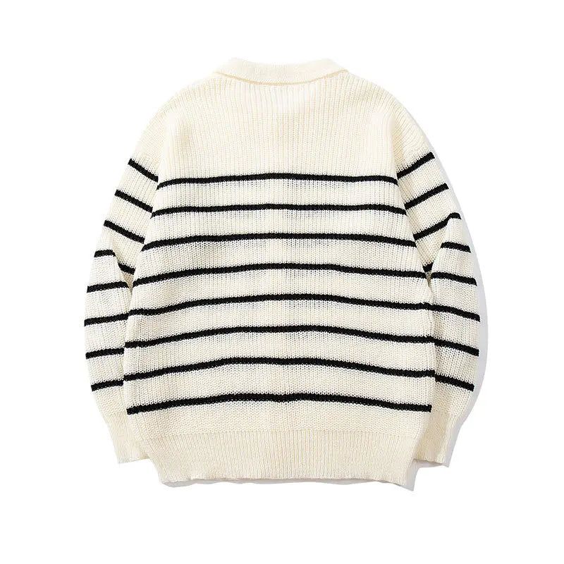 American Style Colorful Striped Long Sleeve Knit Sweater for Men, Casual Couple Cardigan Sweater, Versatile Jacket Markonline