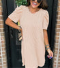 Parchment Corded Knit Crew Neck Puff Sleeve Shift Mini Dress Markonline