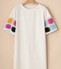 White Floral Crochet Splicing Sleeve T Shirt Dress Markonline