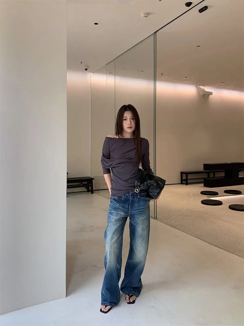 Split Pocket Design Jeans Women's Vintage Casual Straight Leg Pants Markonline