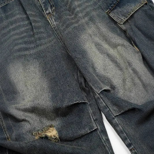 Washed multi pocket workwear denim shorts for men Markonline