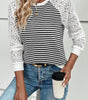 Black Stripe Textured Knit Contrast Hollowed Lace Patchwork Long Sleeve Top Dear-Lover Dropshipping