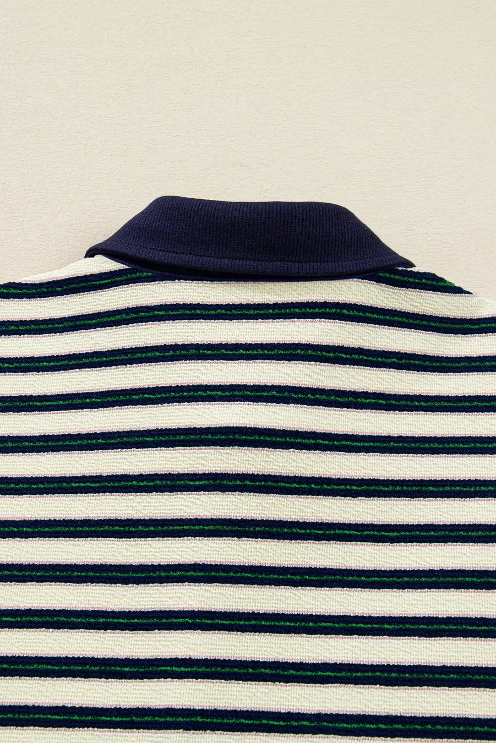 Navy Blue Striped Print Contrast Collar Zip V Neck Long Sleeve Top Dear-Lover Dropshipping