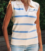 Sky Blue Stripe Split V Neck Collared Ribbed Sweater Vest Dear-Lover Dropshipping