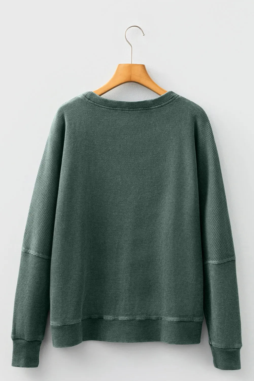 Mist Green Waffle Knit Patchwork Long Sleeve Loose Top Markonline